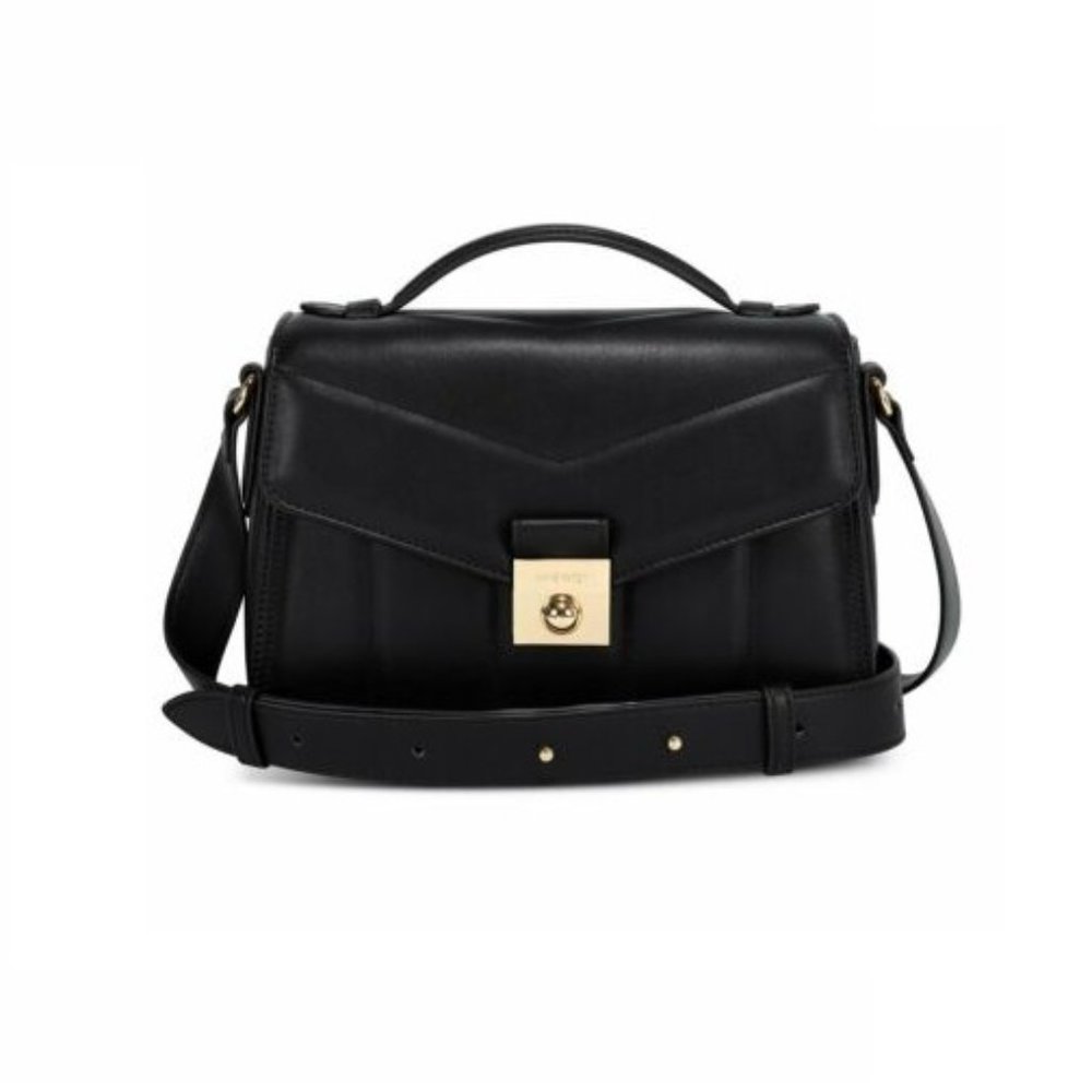 Nine West Women's Lux Lock Crossbody Magnetic Snap Short Handle Bag - Black